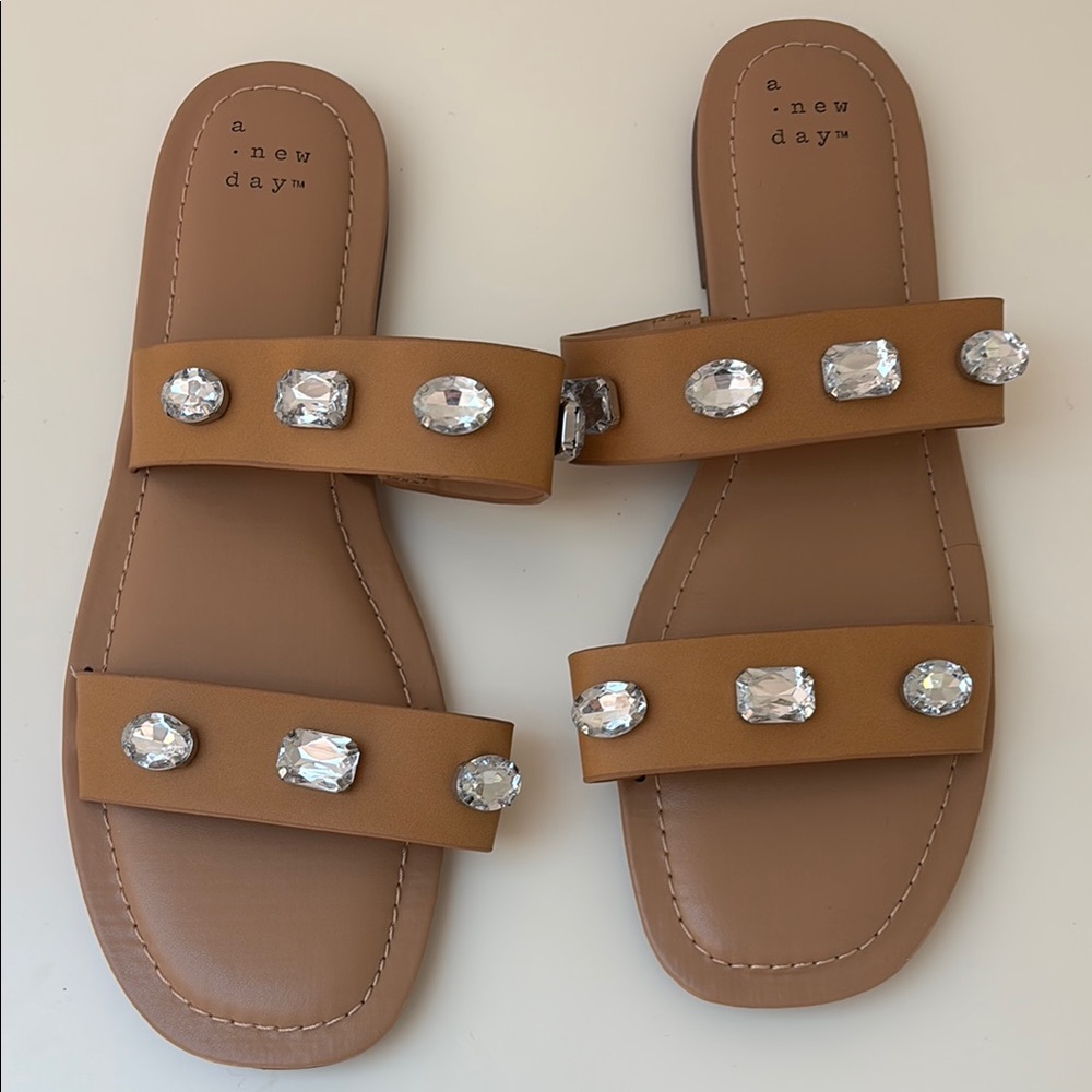 Target Tan Sandals with Rhinestone Accents